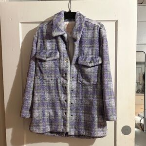 Hutch Anthropologie XS Lavender Plaid Teddy Jacket